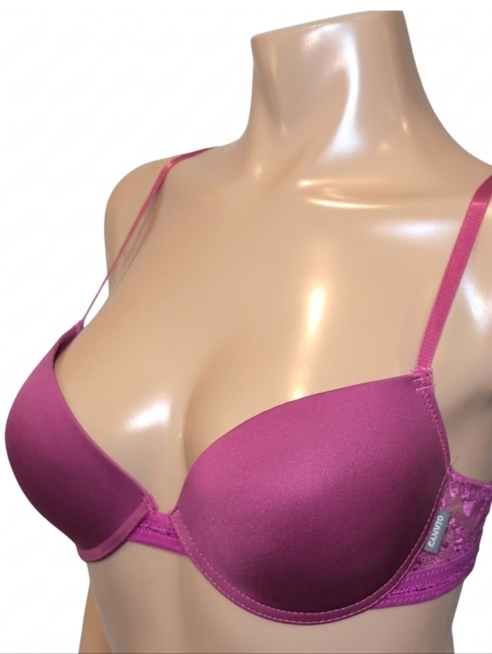 💠Vince Camuto Satin Lace Fuchsia Demi Bra Underwire Adjustable Padded 36C